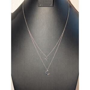 JCM Stainless Steel Double Strand Stars & Moon Two Tone Pendants Chain Necklace